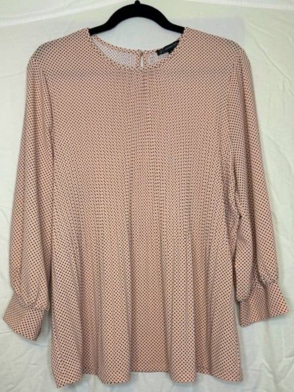 Adrianna Papell Pink and Black Polka Dot Pleated Blouse Size XL